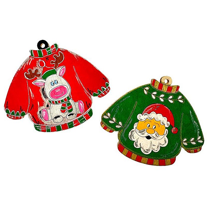 Set 2 forme lemn, model pulover gravat, 8 cm x 7 cm, decoratiuni craciun [2]