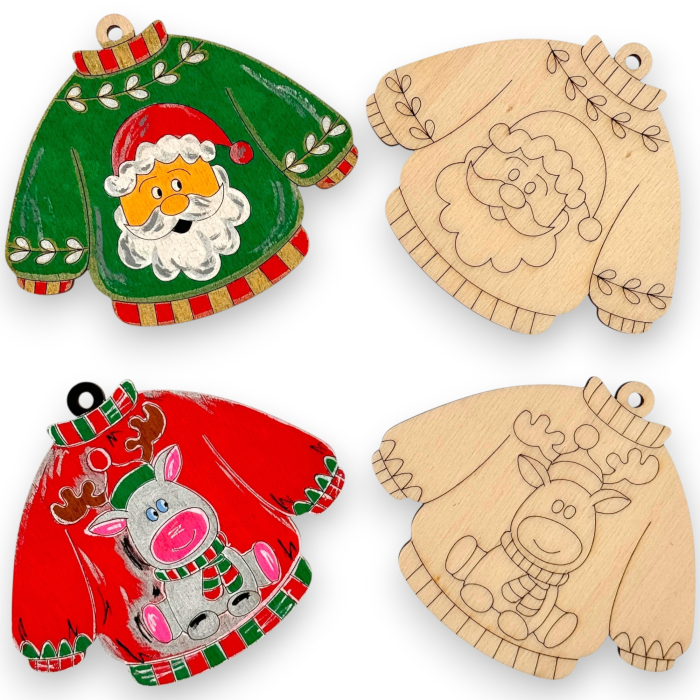 Set 2 forme lemn, model pulover gravat, 8 cm x 7 cm, decoratiuni craciun [2]