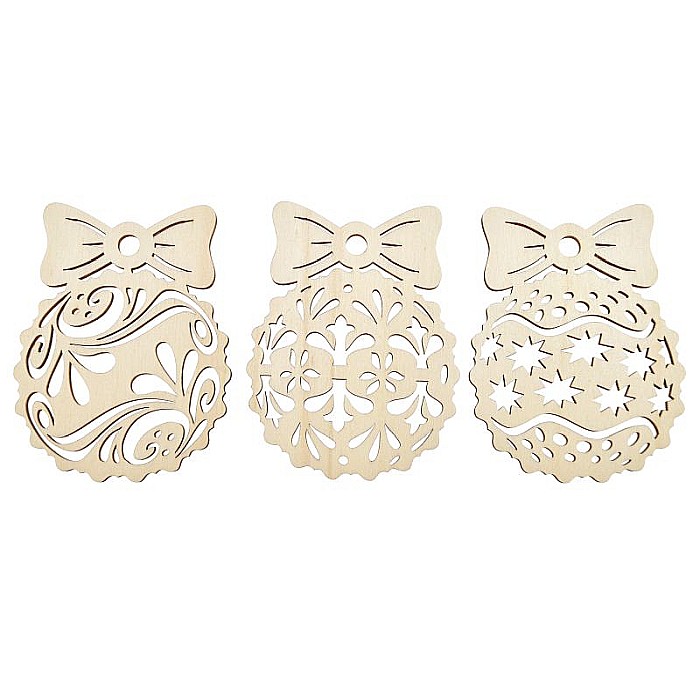 Set 3 globuri dIn lemn, decupate cu modele, 11 cm [2]