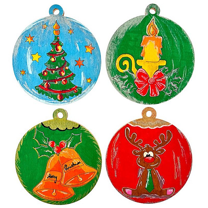 Set 4 forme din lemn pentru pictat, model gravat, 8 cm diametru [2]