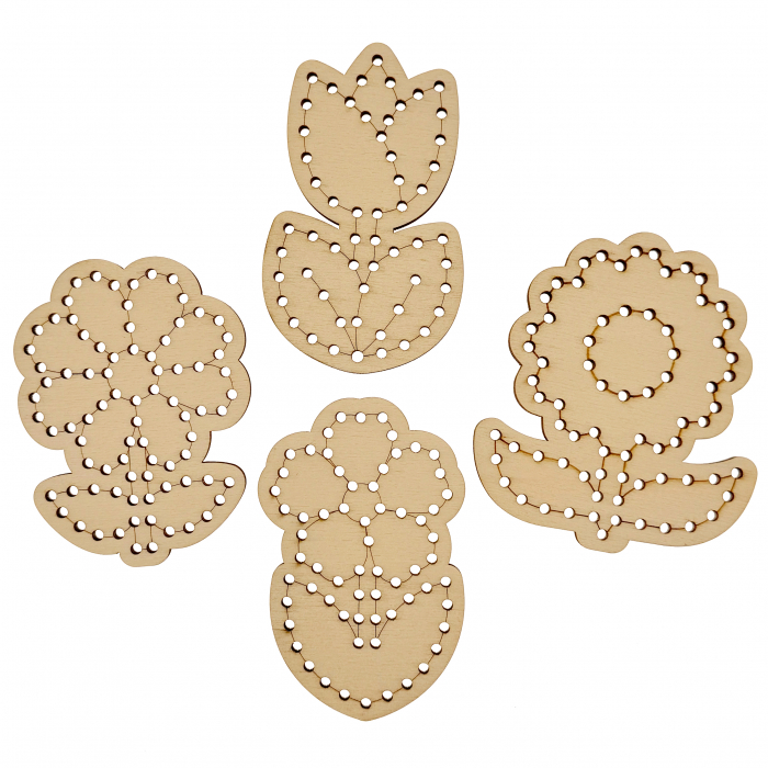 Set de 4 flori din lemn pentru broderie - Activități creative pentru copii [4]