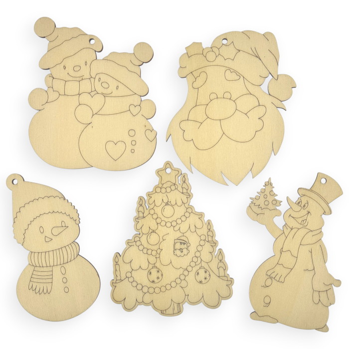 Set 5 forme din lemn, 12 cm, pentru pictat, decoratiuni craciun [1]