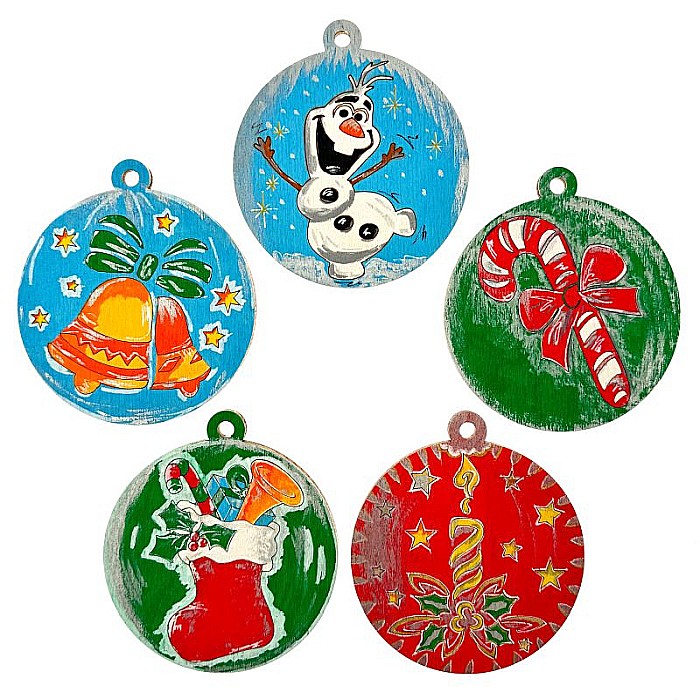 Set 5 forme din lemn pentru pictat, model gravat, 8 cm diametru [2]
