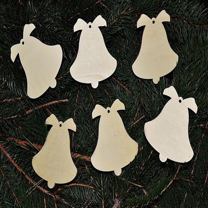 Set 6 ornamente Craciun, clopotei, lemn, 8 cm [2]