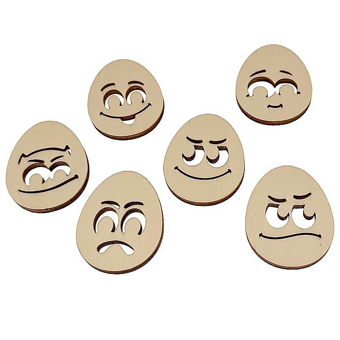 Set 6 oua paste, model emoticons, din lemn, 6 cm [2]