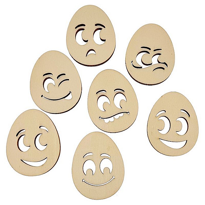 Set 7 oua, model emoticons, din lemn, 6 cm [3]
