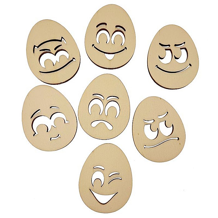 Set 7 oua, model emoticons, din lemn, 6 cm [2]
