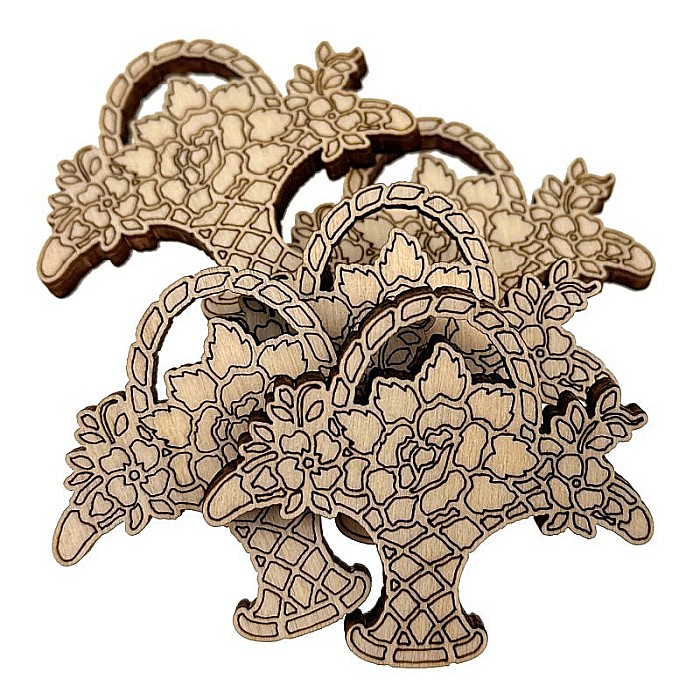 Martisor din lemn - Cosulet cu flori decorativ, 4.6x3.9 cm, seturi disponibile. [2]