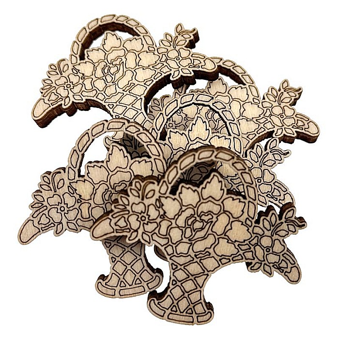 Martisor din lemn - Cosulet cu flori decorativ, 4.6x3.9 cm, seturi disponibile. [3]