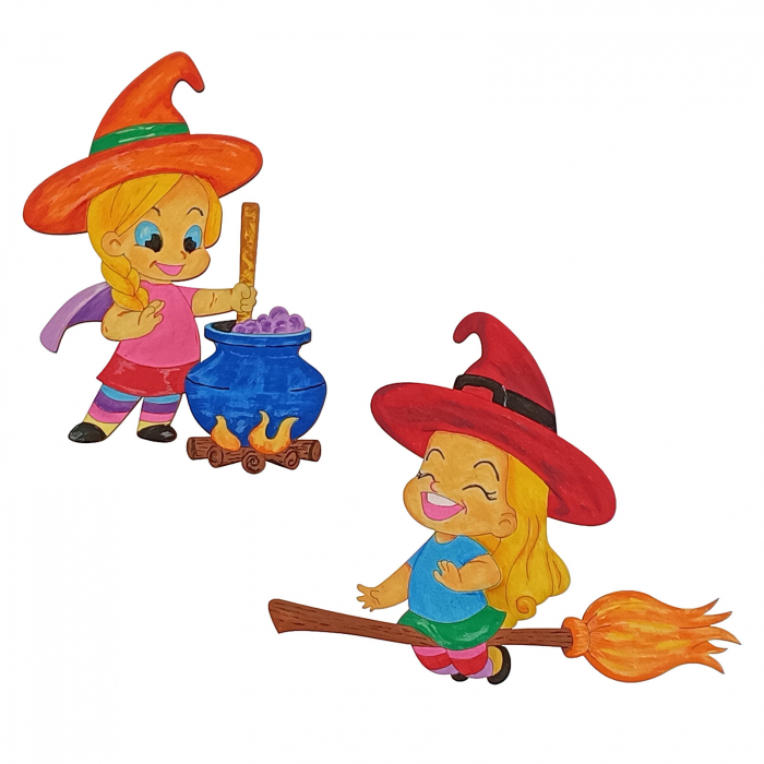 Set DIY vrăjitoare și ceaun Halloween din lemn pentru pictat [2]