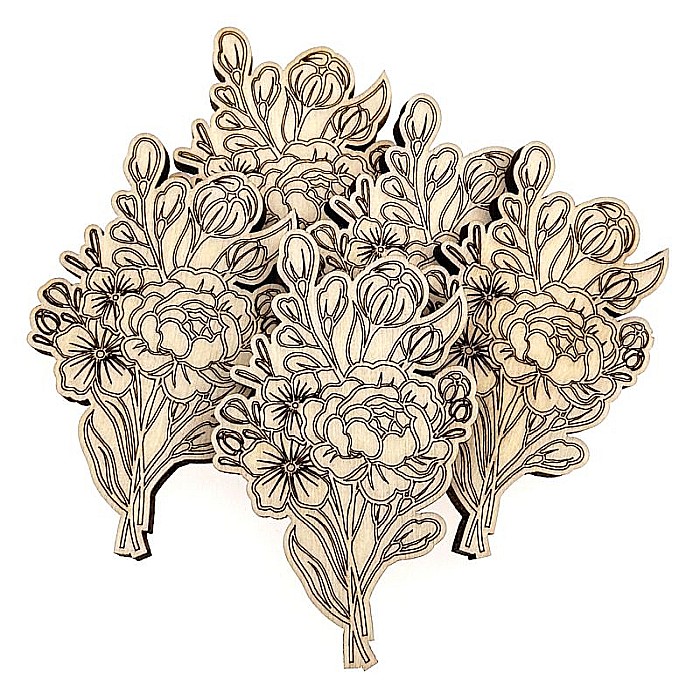 Martisor din lemn - Buchet elegant de flori, pentru pictat, 4x6.5 cm, seturi disponibile. [3]