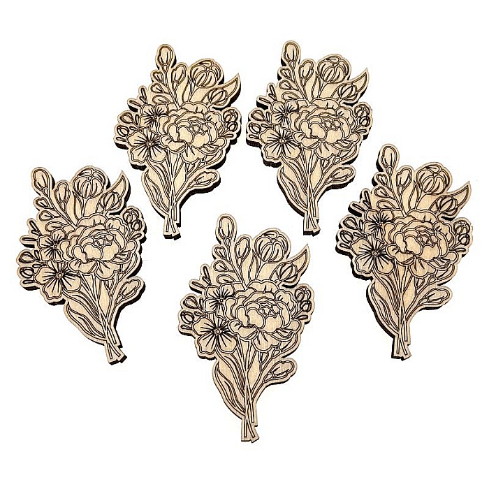 Martisor din lemn - Buchet elegant de flori, pentru pictat, 4x6.5 cm, seturi disponibile. [2]