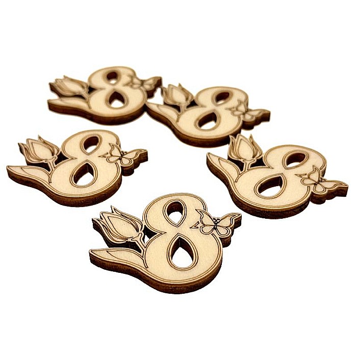 Martisor din lemn - Cifra 8 flori, pentru pictat, 4.5x3.5 cm, seturi disponibile. [4]