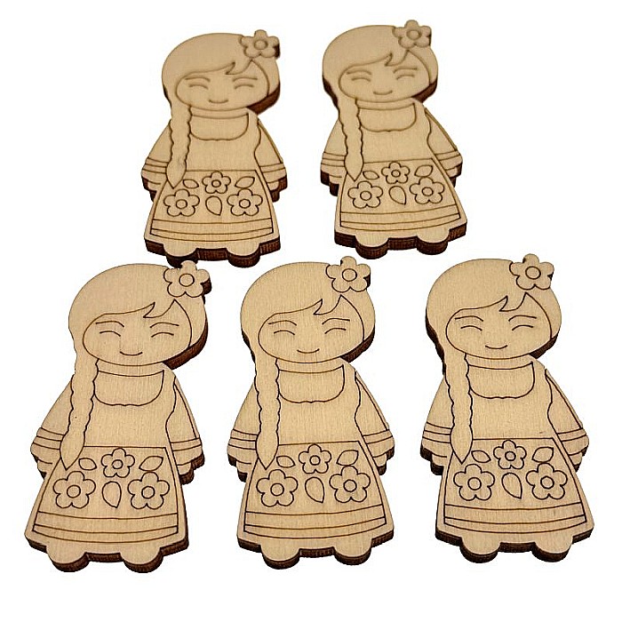 Martisor din lemn - Fetița cu flori, pentru pictat, 3x6 cm, seturi disponibile. [3]