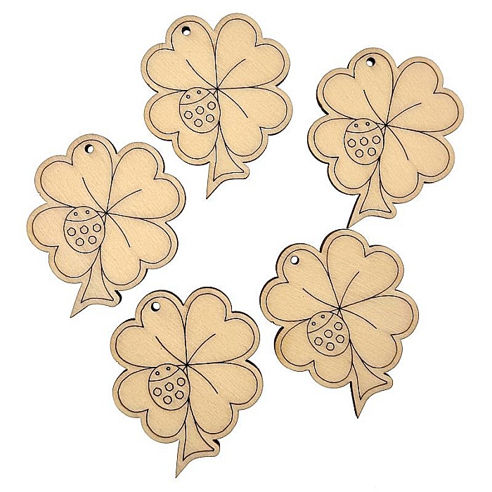 Martisor din lemn - Trifoi norocos cu buburuza, 4.2x3.8 cm, seturi disponibile. [2]