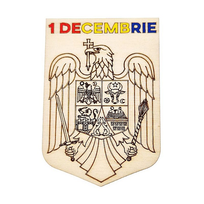 Stema Romaniei, model gravat, din lemn [2]