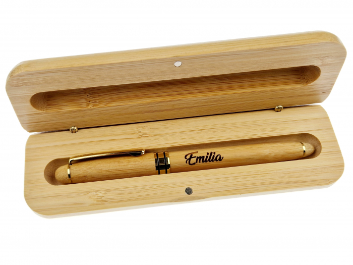 Stilou bambus personalizat in cutie gravata cadou invatatoare [2]