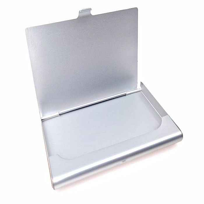 Suport carti de vizita, interior metalic, placat cu lemn de cires, 9.3 cm x 5.4 cm [2]