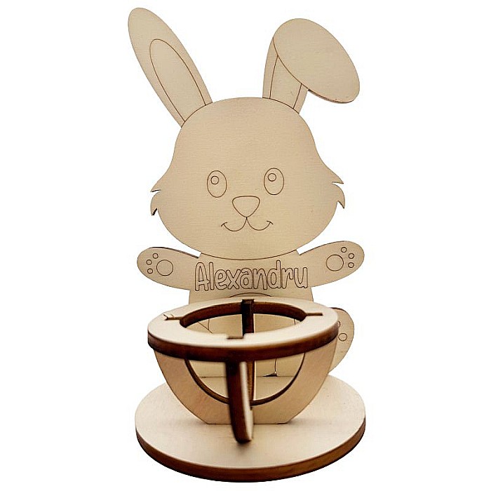 Suport pentru ou, personalizat cu nume, din lemn, 15 cm inaltime [3]