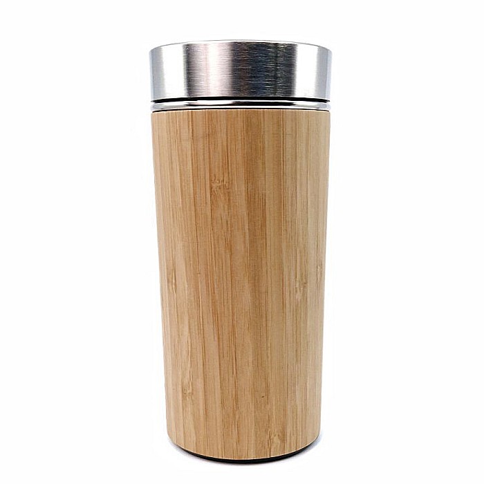 Termos din Inox, placat cu lemn de bambus, sita inclusa, 6.8 cm diametru, 20 cm inaltime, capacitate 450 ML [2]