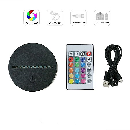 Baze Led si accesorii - Baza led pentru acrilic, 16 culori, model mare, 10 leduri, dimensiune slot 80mm x 4mm