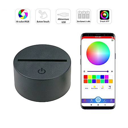 Baze Led si accesorii - Baza led pentru acrilic, 16 culori, model TDL-CA, 8 leduri, Control aplicatie smart prin bluetooth