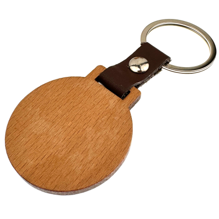 Breloc rotund din lemn de fag cu prindere din piele naturală [1]