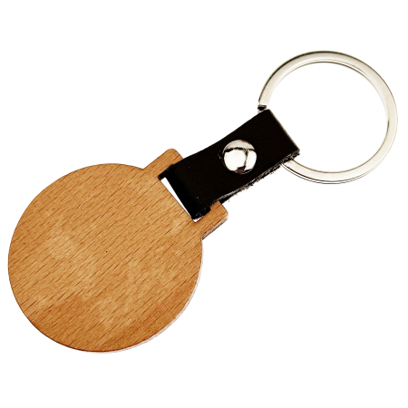 Breloc rotund din lemn de fag cu prindere din piele naturală [2]