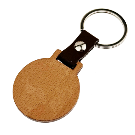 Articole Conexe - Breloc rotund din lemn de fag cu prindere din piele naturală