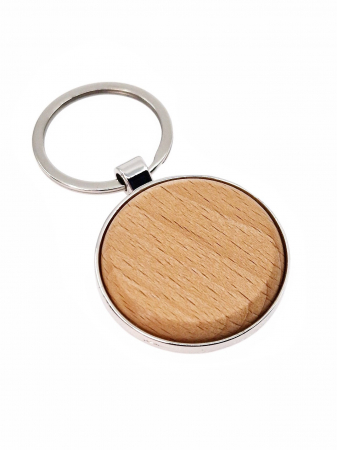 Articole Conexe - breloc lemn fag rotund 4 cm pe suport metalic pentru personalizare