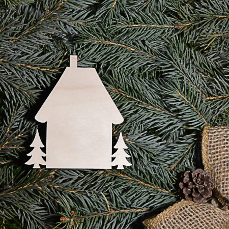 Casă din lemn cu brazi pentru decor handmade și activități DIY 7 cm [1]