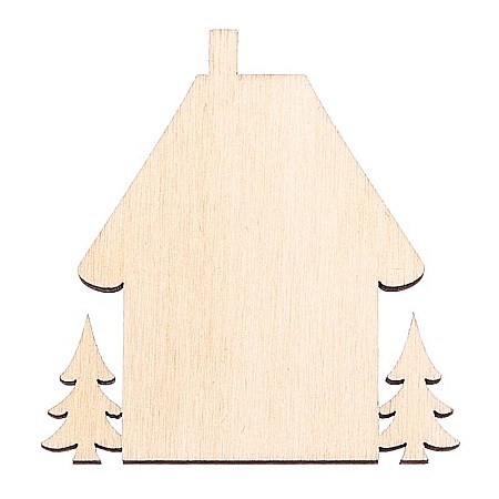 Craciun - Casă din lemn cu brazi pentru decor handmade și activități DIY 7 cm