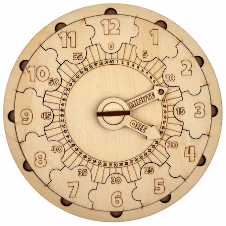 Scoala si gradinita - ceas puzzle educativ din lemn, stil Montessori, 20 x 20 cm