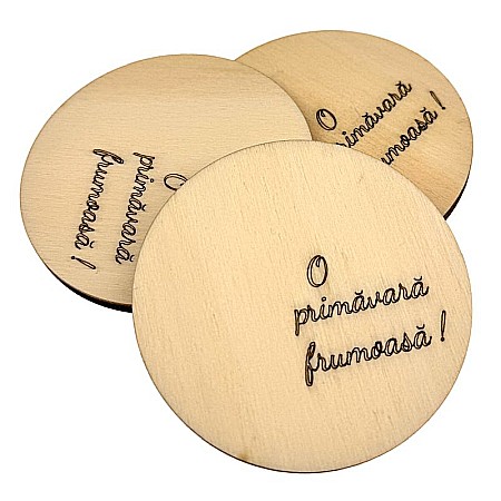 Martisor - Set cercuri din lemn - O primavara frumoasa, pentru decorare, diametru 7 cm.