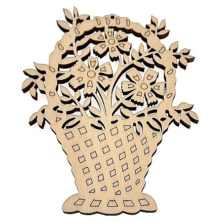 Forme pentru pictat - Decoratiune din lemn - Cos cu flori, pentru pictat, 9.5x12 cm, produse 8 Martie.