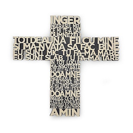 Articole Religioase - Cruce lemn Ingerasul meu decupata pentru agatare, 25x23 cm
