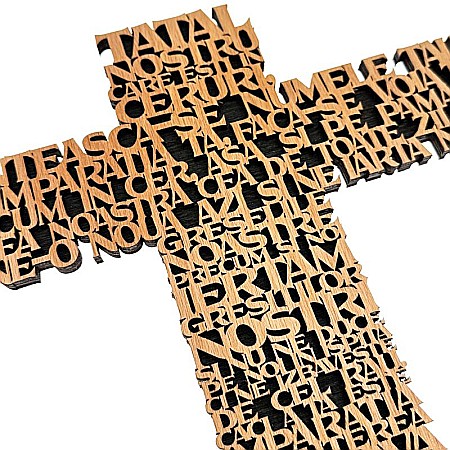 cruce lemn tatal nostru cu stativ, text decupat elegant, decor crestin [3]