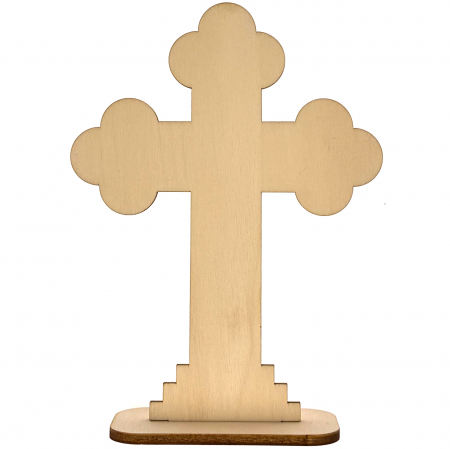 Articole Religioase - cruce lemn cu stativ blank, disponibilă în două mărimi, formă simplă pentru decor religios