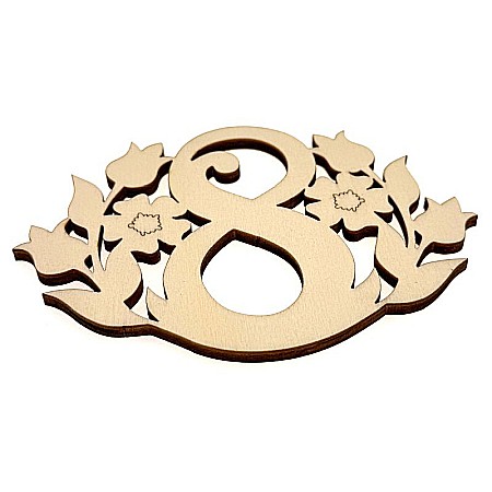 Decoratiune din lemn cifra 8 cu flori - Cadou pentru 8 Martie, 15x10 cm. [1]