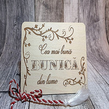 8 Martie - Felicitare din lemn - Mesaj pentru bunica, 8 Martie, 13x10 cm.