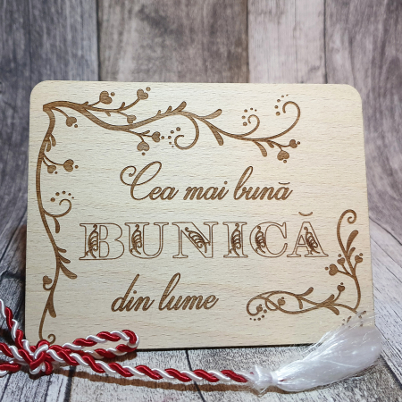 Sarbatori - Felicitare din lemn pentru 8 Martie cu mesaj pentru bunica