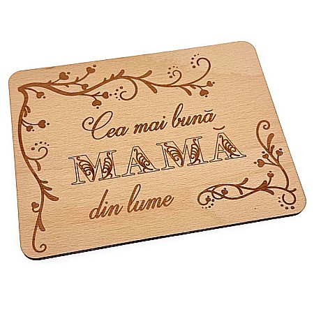 8 Martie - Felicitare din lemn - Mesaj pentru mama, 8 Martie, 13x10 cm.