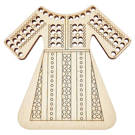 Martisor - Figurina din lemn, model rochie cu gauri pentru cusut