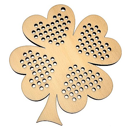 Martisor - Figurina din lemn, model trifoi norocos cu gauri pentru cusut, 10 cm