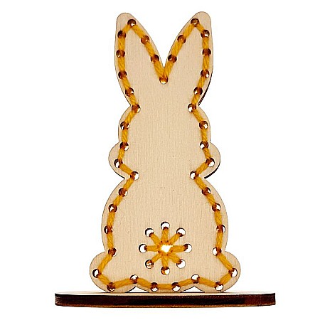 Forme pentru cusut - Figurina iepuras pentru cusut, cu stativ, din lemn, 10 cm