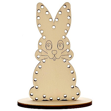 Forme pentru cusut - Figurina iepuras pentru cusut, cu stativ, din lemn, 10 cm