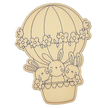 Forme pentru pictat - Figurina iepurasi in balon, din lemn, 14 cm