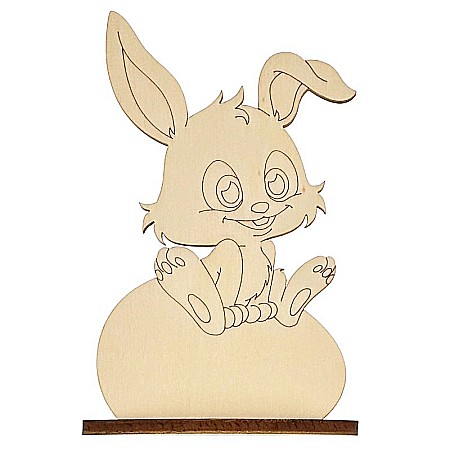 Forme pentru pictat - Figurina iepure cu ou, cu stativ, din lemn, 12 cm inaltime