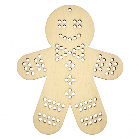 Forme pentru cusut - Figurina turta dulce cu gauri pentru cusut, 12 cm, decoratiune brad din lemn
