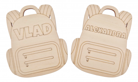Scoala si gradinita - Ghiozdan personalizat nume lemn 11x13 cm gravat decor școală copii